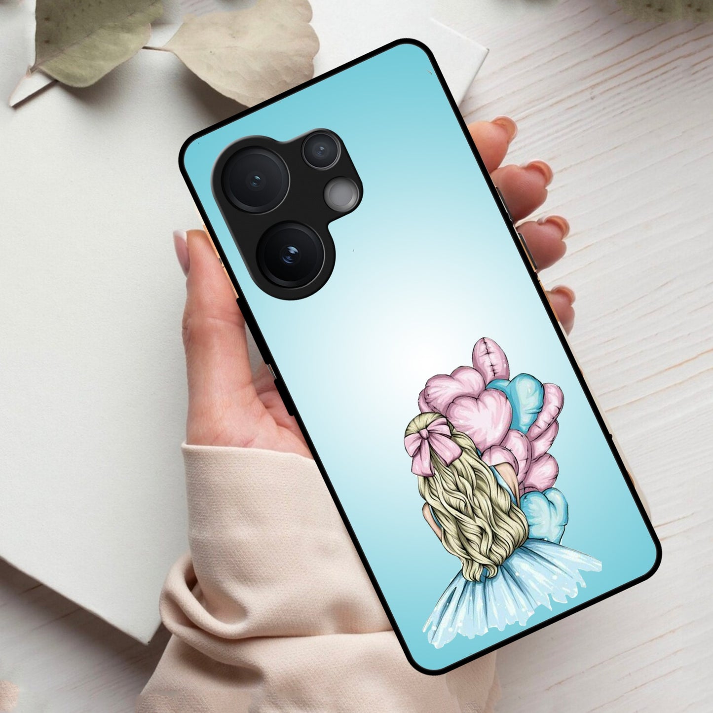 Styles Girl With Balloon Glass Case For Vivo