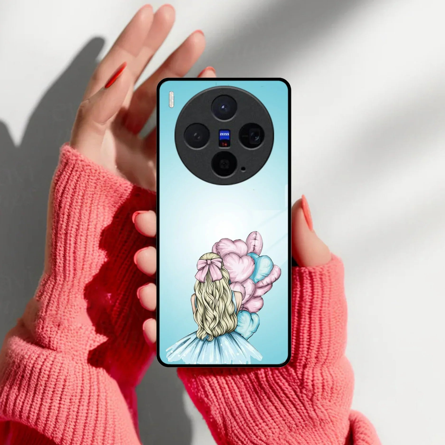 Styles Girl With Balloon Glass Case For Vivo