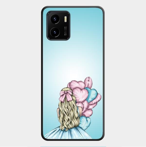 Styles Girl With Balloon Glass Case For Vivo Y01