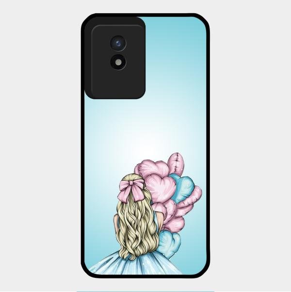 Styles Girl With Balloon Glass Case For Vivo Y02T