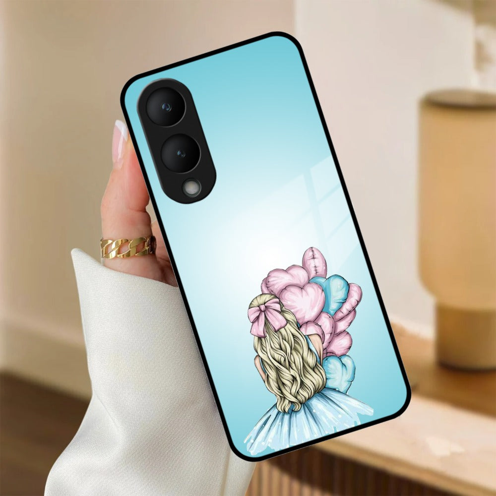 Styles Girl With Balloon Glass Case For Vivo