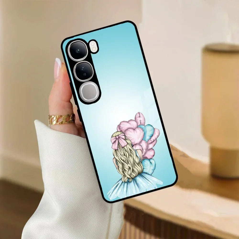 Styles Girl With Balloon Glass Case For Vivo - ShopOnCliQ