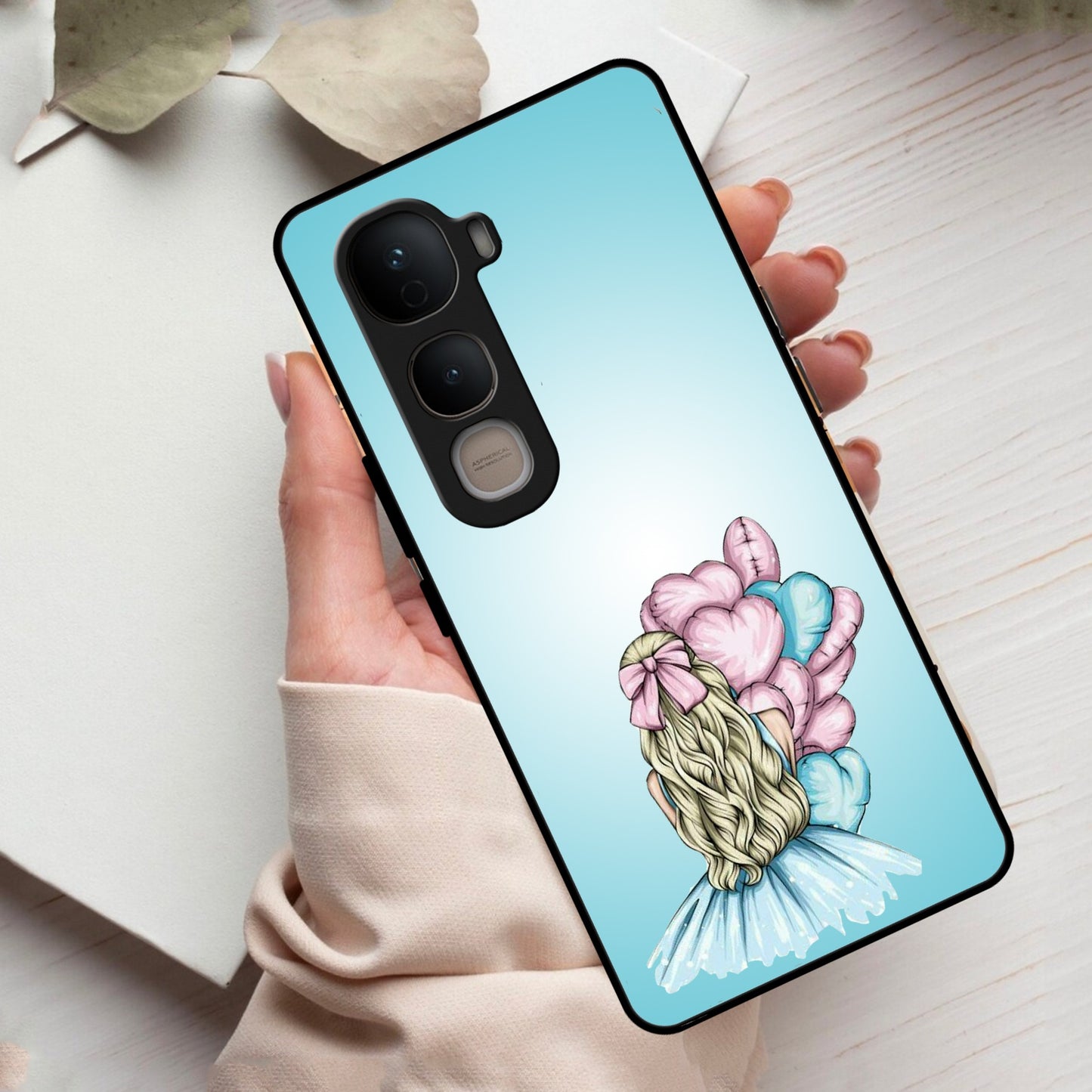 Styles Girl With Balloon Glass Case For Vivo