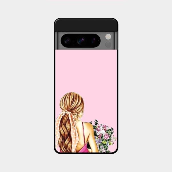 Styles Girl With Flower Glass Case For Google Pixel 8 Pro 5G