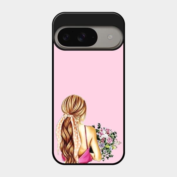 Styles Girl With Flower Glass Case For Google Pixel 9 5G
