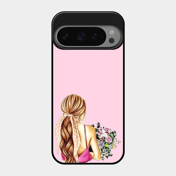 Styles Girl With Flower Glass Case For Google Pixel 9 Pro 5G