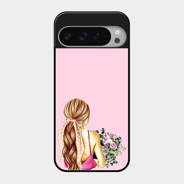 Styles Girl With Flower Glass Case For Google Pixel 9 Pro Xl