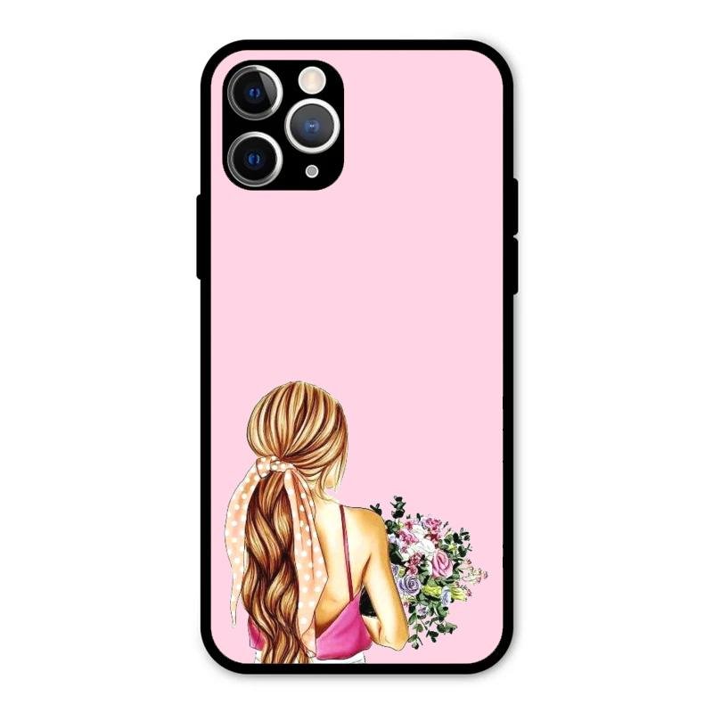 Styles Girl With Flower Glass Case For iPhone 11 Pro