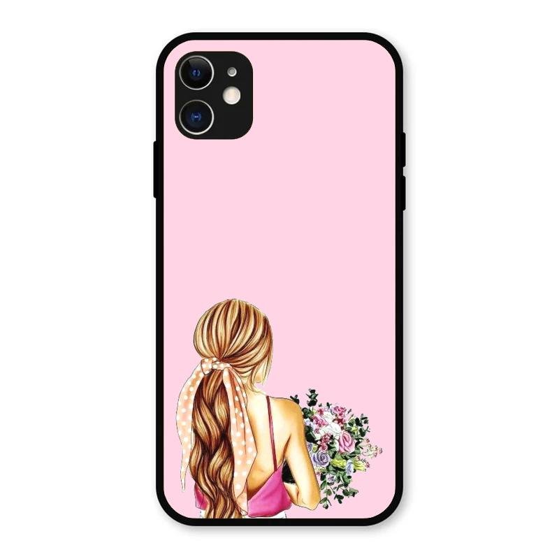 Styles Girl With Flower Glass Case For iPhone 11