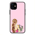 Styles Girl With Flower Glass Case For iPhone 12 mini
