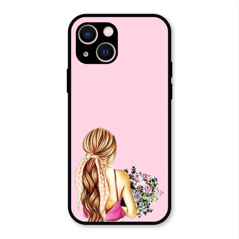 Styles Girl With Flower Glass Case For iPhone 13