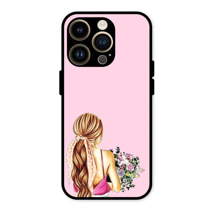 Styles Girl With Flower Glass Case For iPhone 14 Pro Max