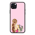 Styles Girl With Flower Glass Case For iPhone 14