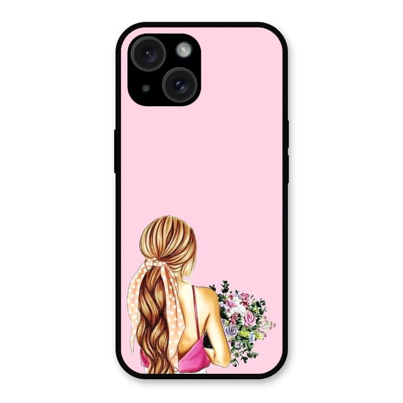 Styles Girl With Flower Glass Case For iPhone 15