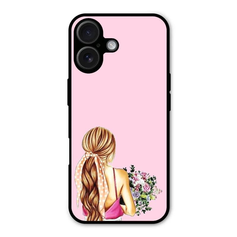 Styles Girl With Flower Glass Case For iPhone 16 Plus