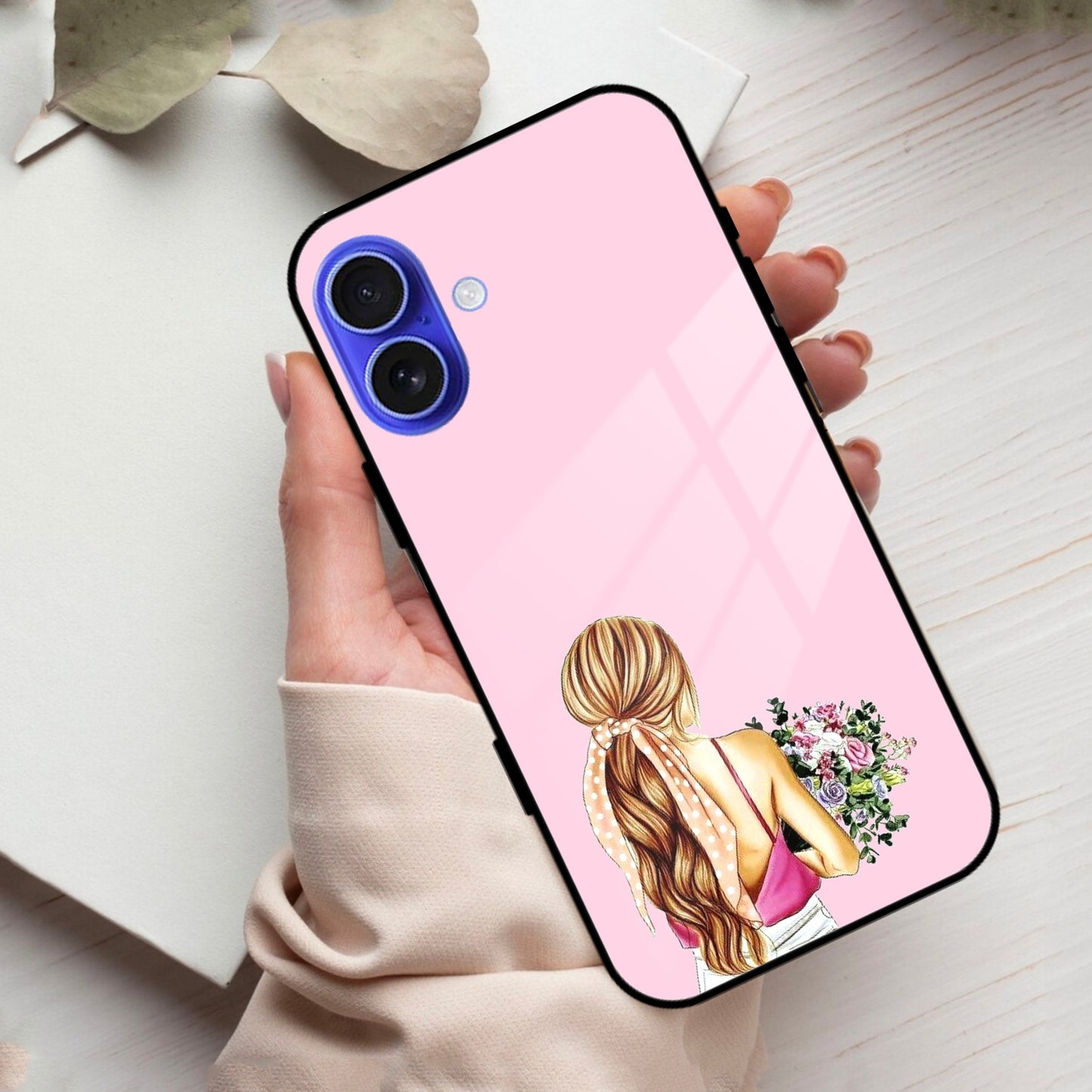 Styles Girl With Flower Glass Case For iPhone
