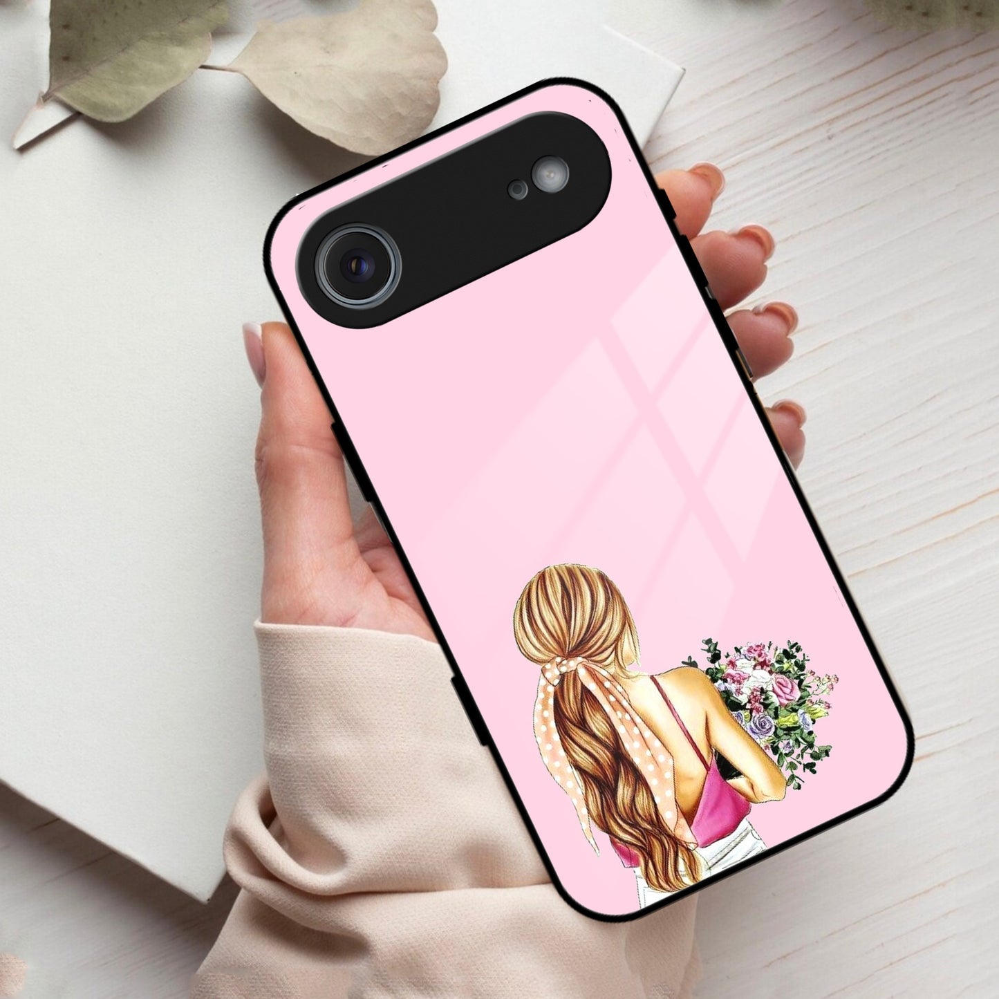 Styles Girl With Flower Glass Case For iPhone