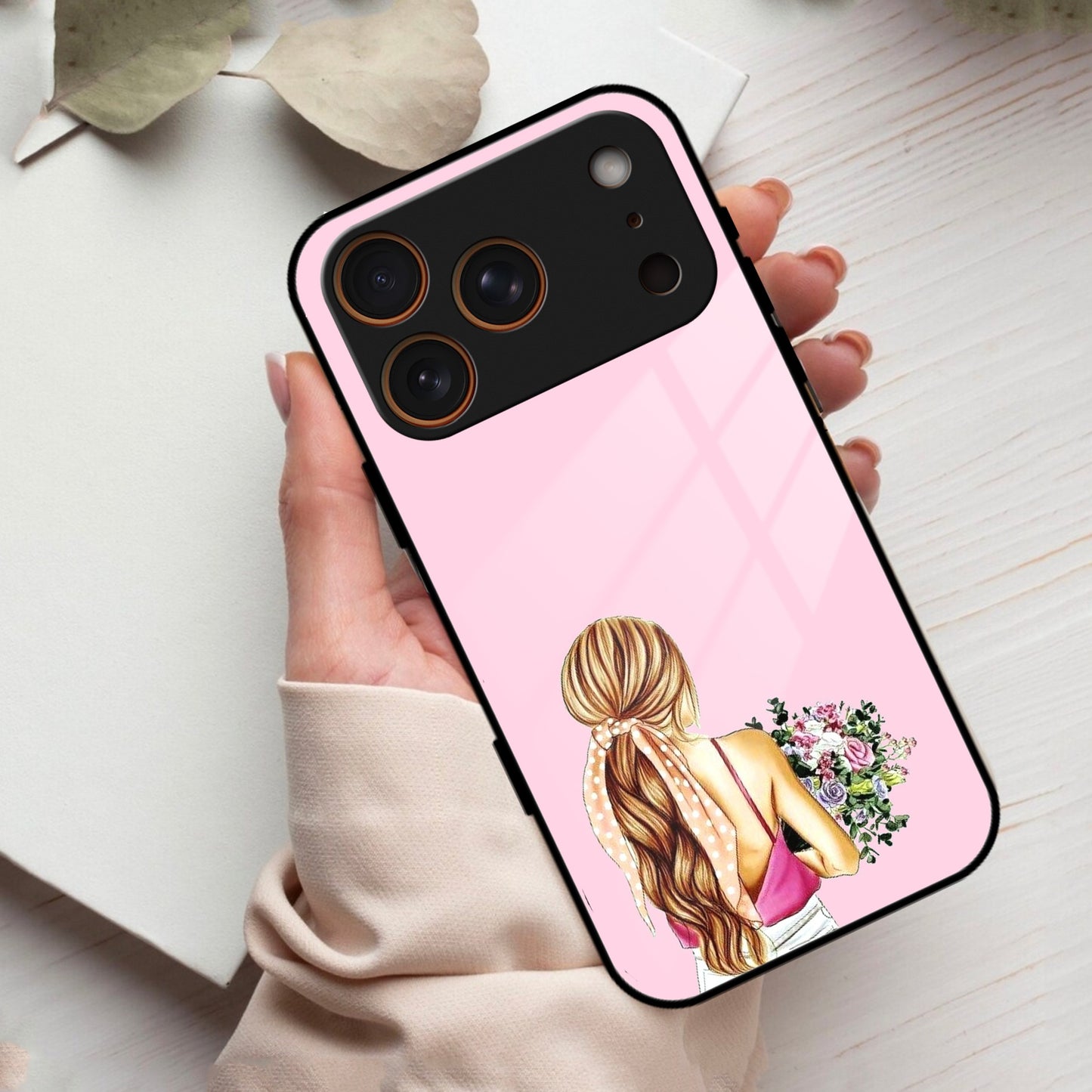 Styles Girl With Flower Glass Case For iPhone