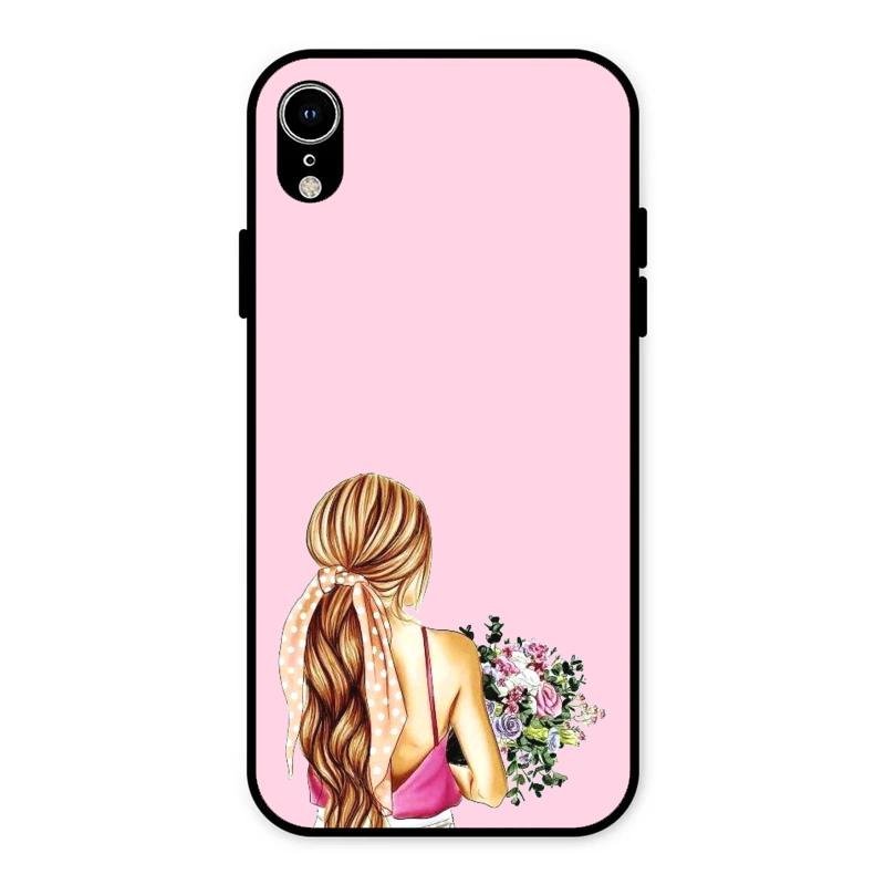 Styles Girl With Flower Glass Case For iPhone XR