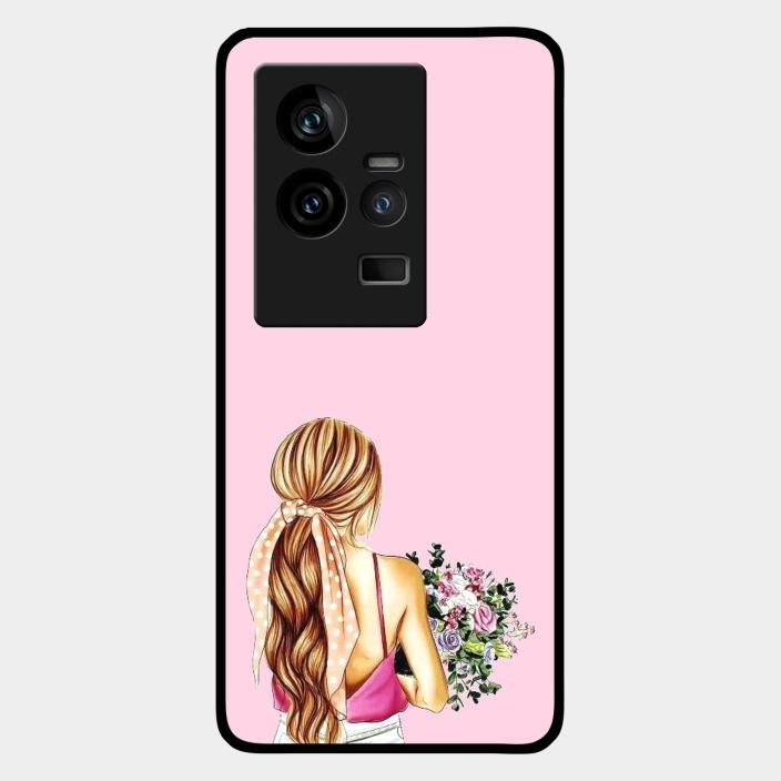 Styles Girl With Flower Glass Case For Iqoo 11 5G