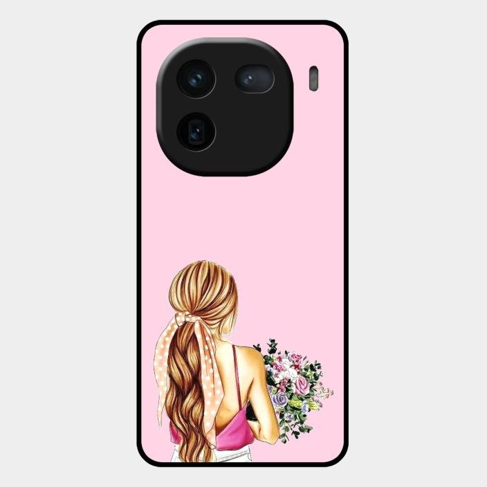 Styles Girl With Flower Glass Case For Iqoo 12 5G
