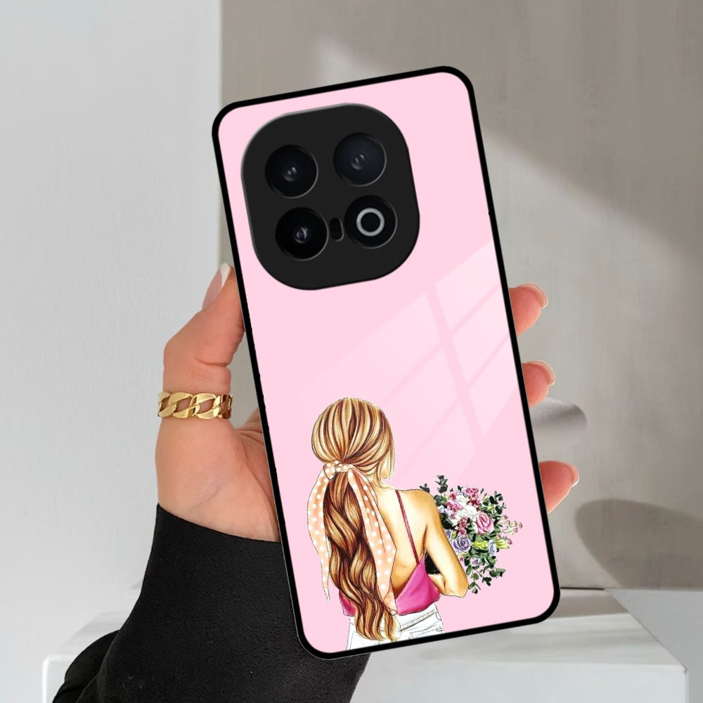 Styles Girl With Flower Glass Case For iQOO