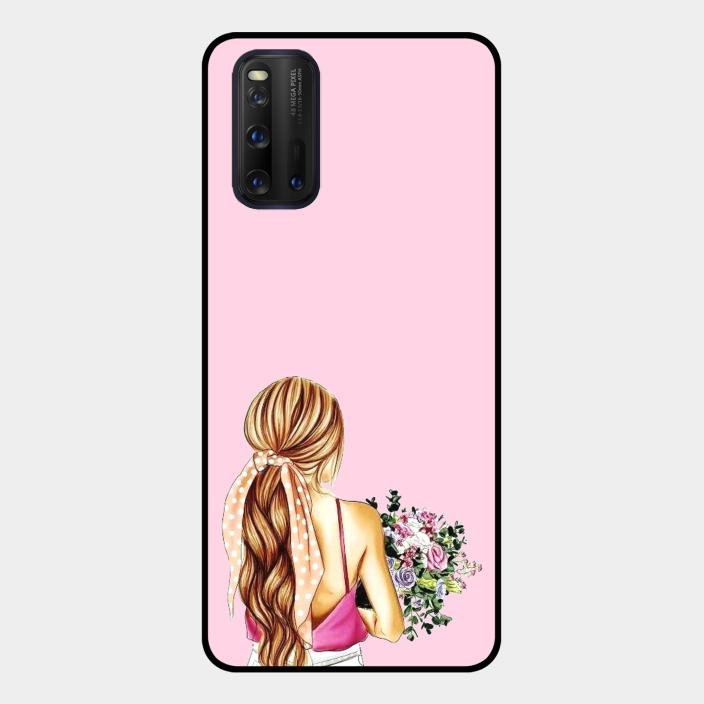 Styles Girl With Flower Glass Case For Iqoo 3 5G