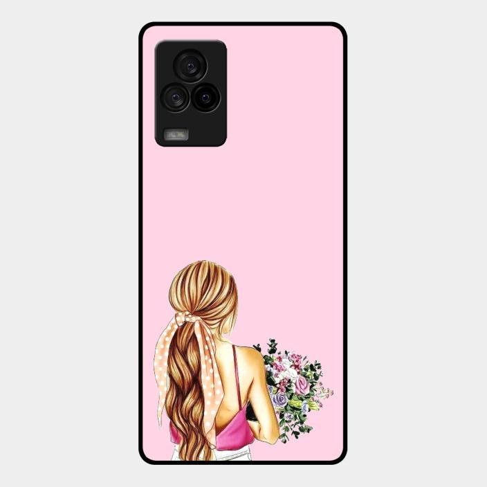 Styles Girl With Flower Glass Case For Iqoo 7 Legend 5G