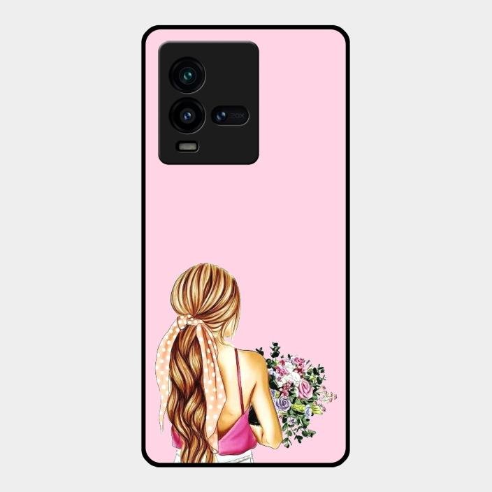 Styles Girl With Flower Glass Case For Iqoo 9T 5G