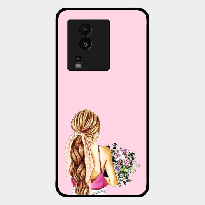 Styles Girl With Flower Glass Case For Iqoo Neo 7 5G