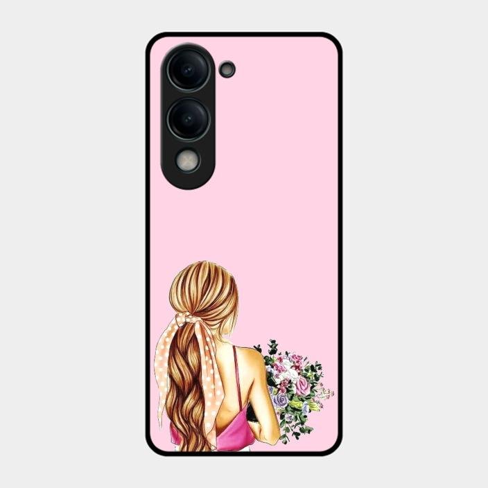 Styles Girl With Flower Glass Case For Iqoo Z10 Lite