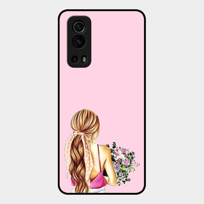 Styles Girl With Flower Glass Case For Iqoo Z3 5G