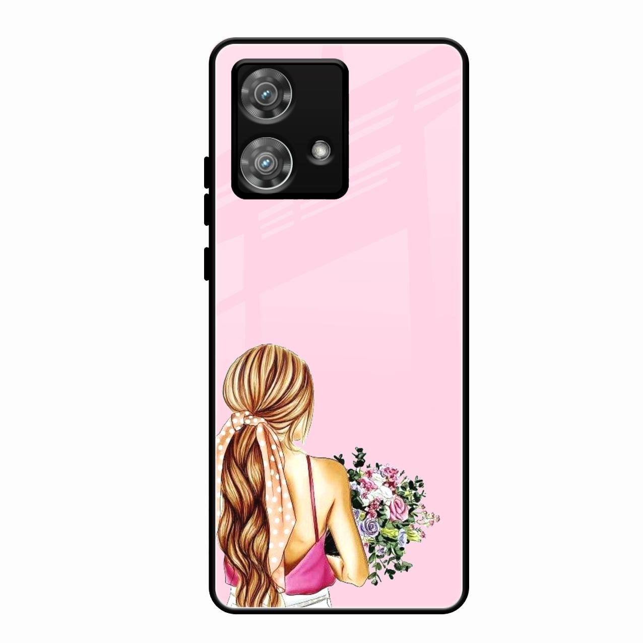 Styles Girl With Flower Glass Case For Motorola Edge 40 5G