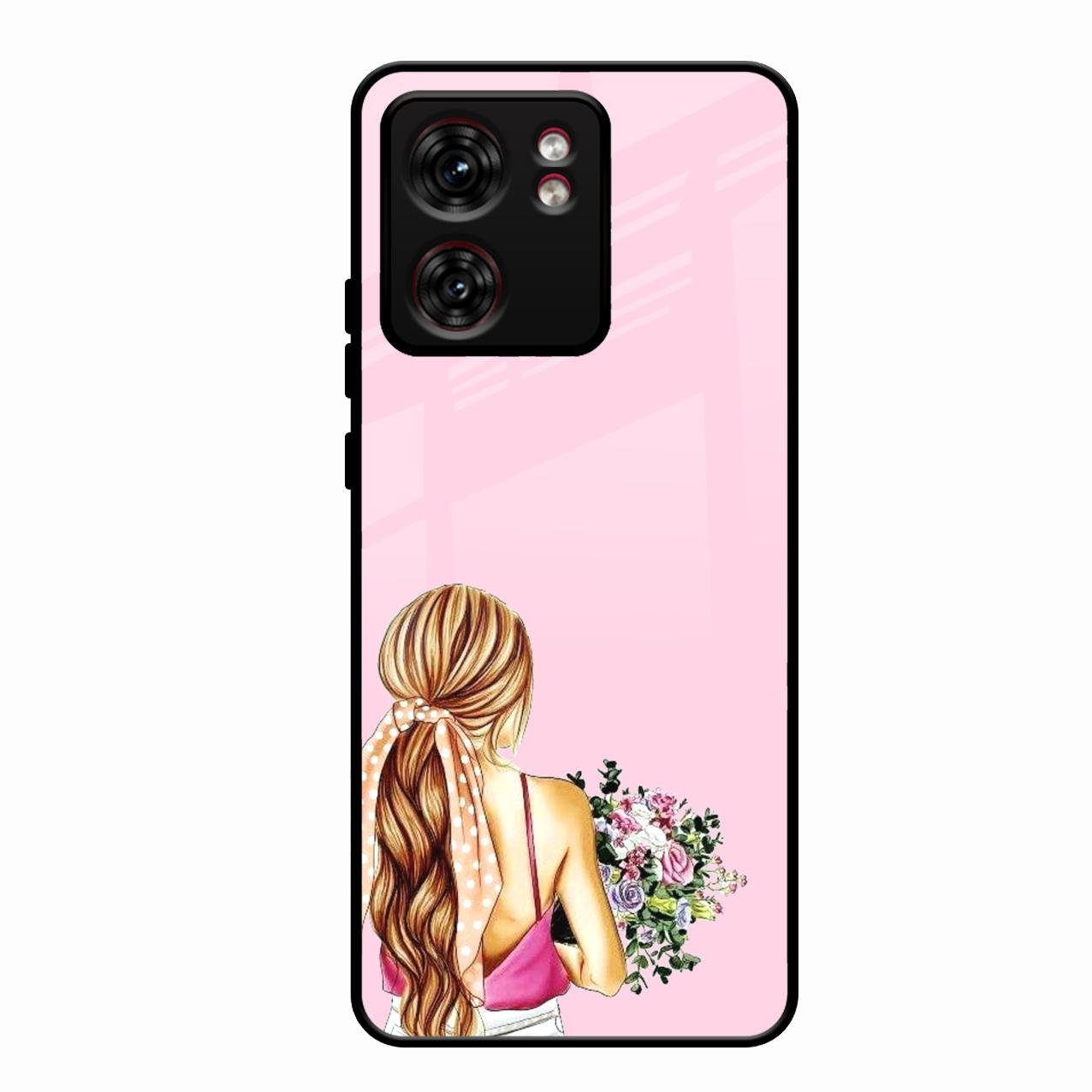 Styles Girl With Flower Glass Case For Motorola Edge 40