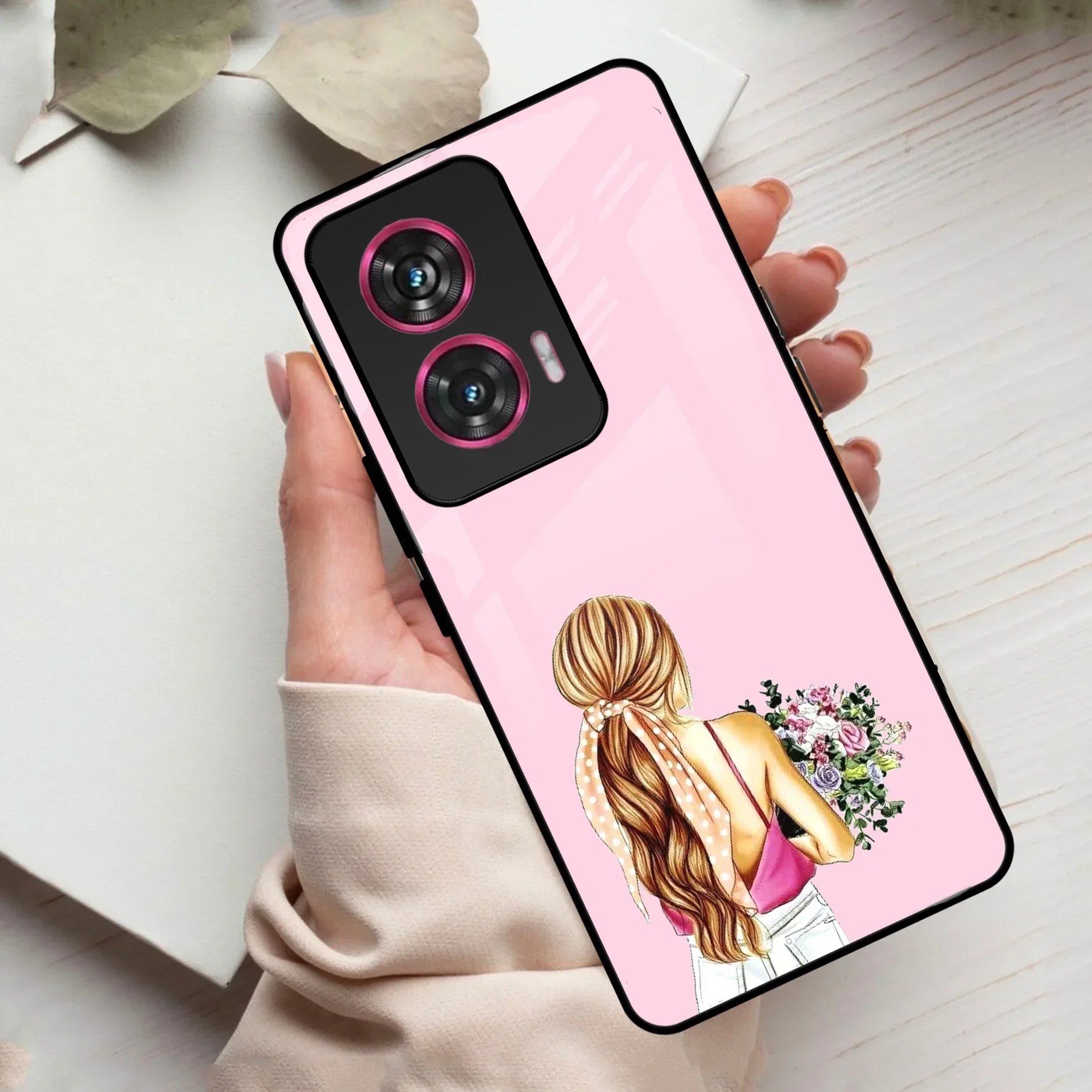 Styles Girl With Flower Glass Case For Motorola - ShopOnCliQ