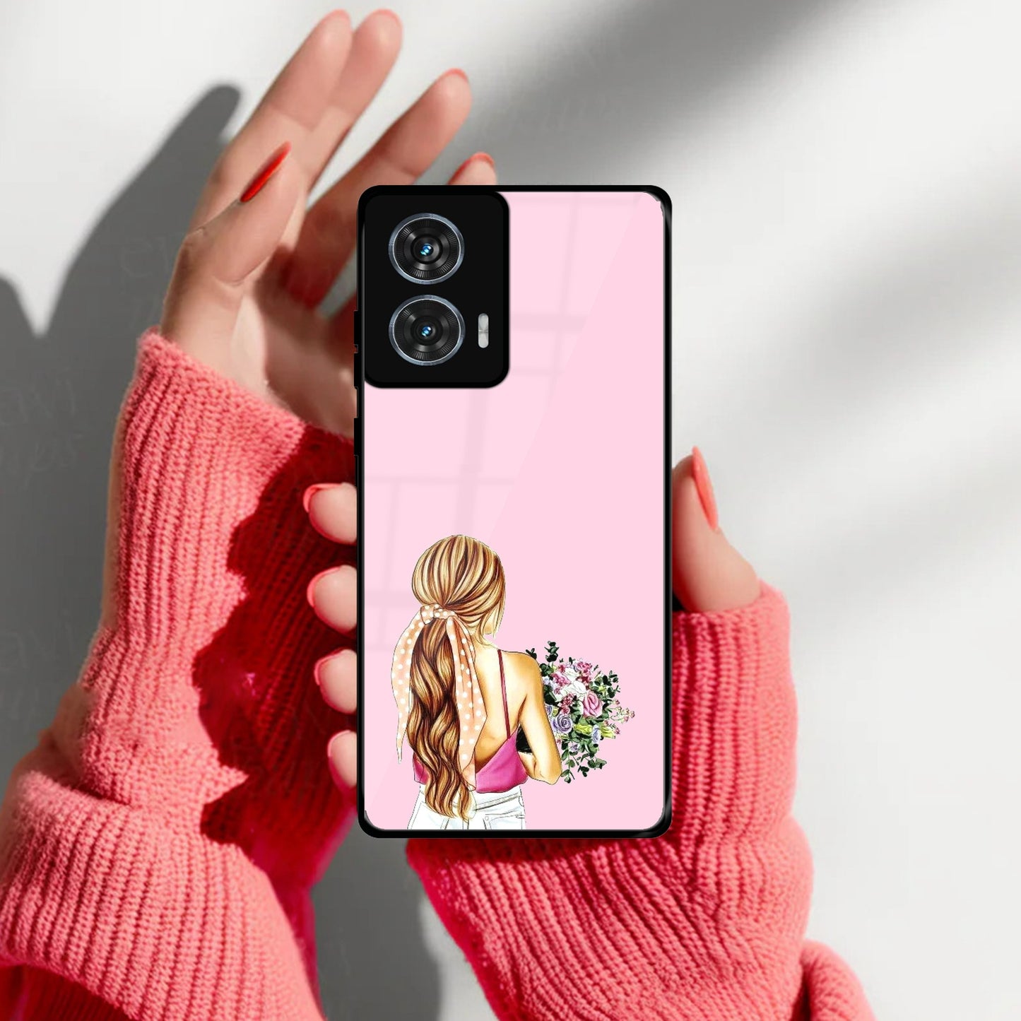 Styles Girl With Flower Glass Case For Motorola