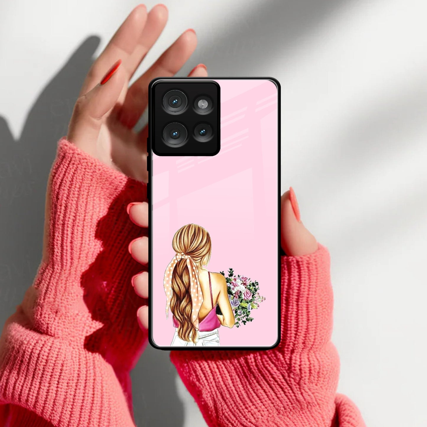 Styles Girl With Flower Glass Case For Motorola