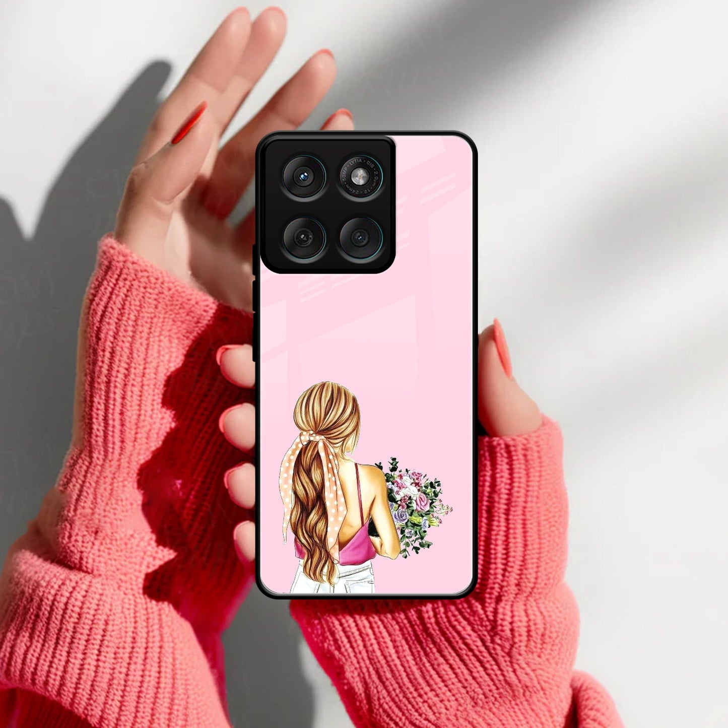 Styles Girl With Flower Glass Case For Motorola