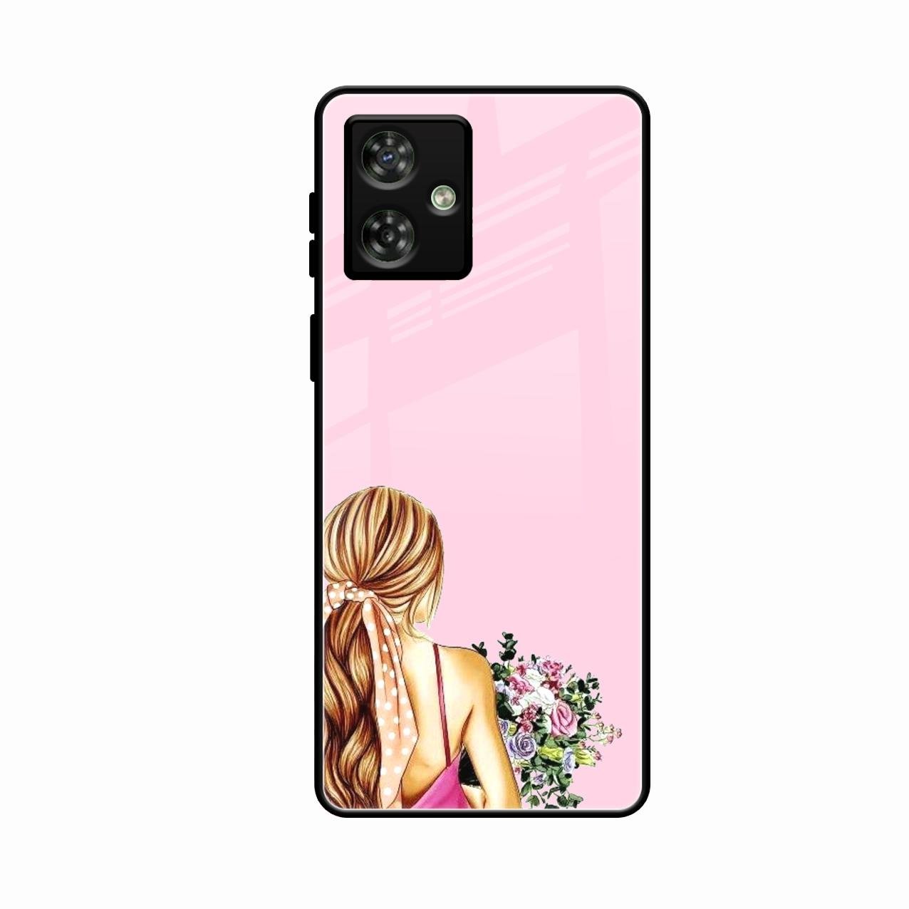 Styles Girl With Flower Glass Case For Motorola G54 5G