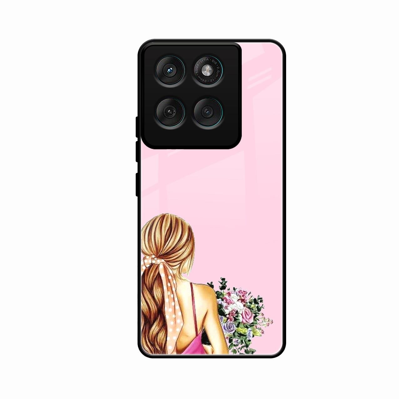 Styles Girl With Flower Glass Case For Motorola G57 Power 5G