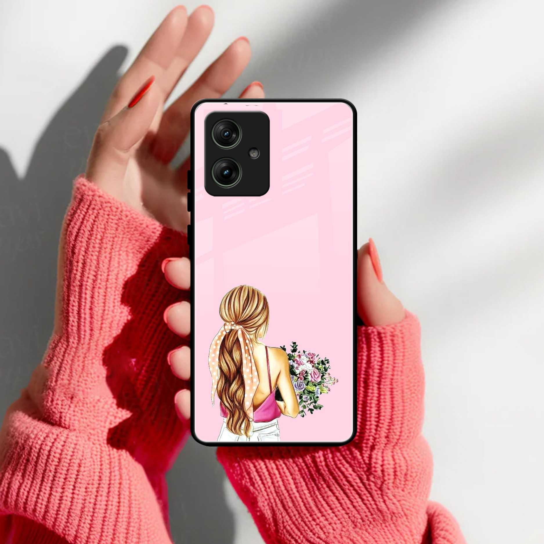 Styles Girl With Flower Glass Case For Motorola