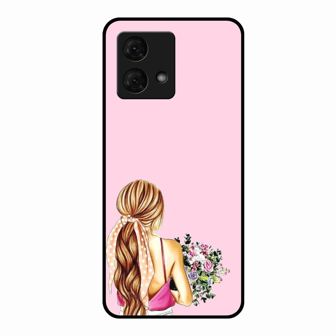 Styles Girl With Flower Glass Case For Motorola g84 5G