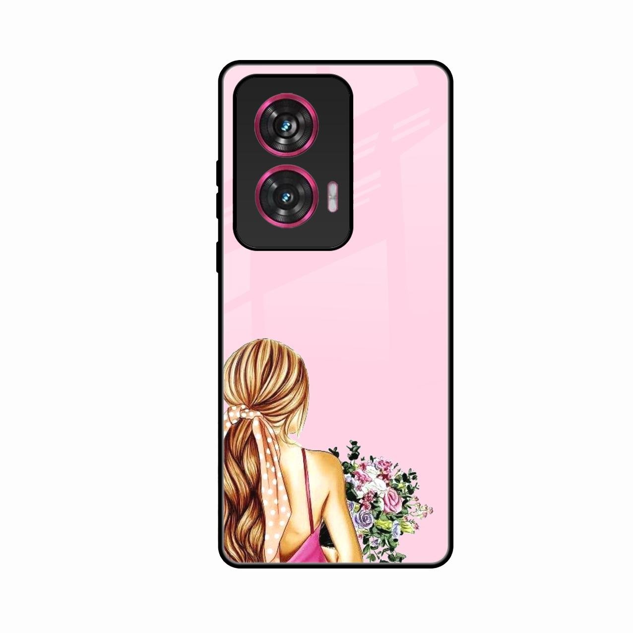 Styles Girl With Flower Glass Case For Motorola G96 5G