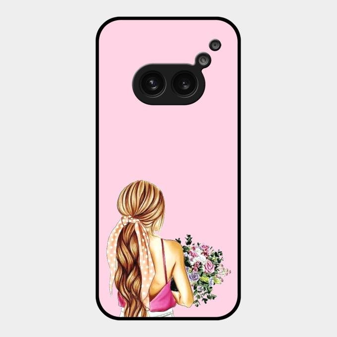 Styles Girl With Flower Glass Case For Nothing Phone 2A 5G
