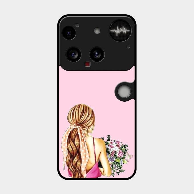 Styles Girl With Flower Glass Case For Nothing Phone 3 5G