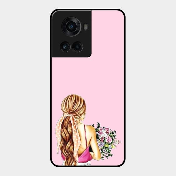Styles Girl With Flower Glass Case For Oneplus 10R 5G