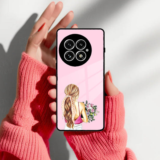 Styles Girl With Flower Glass Case For OnePlus