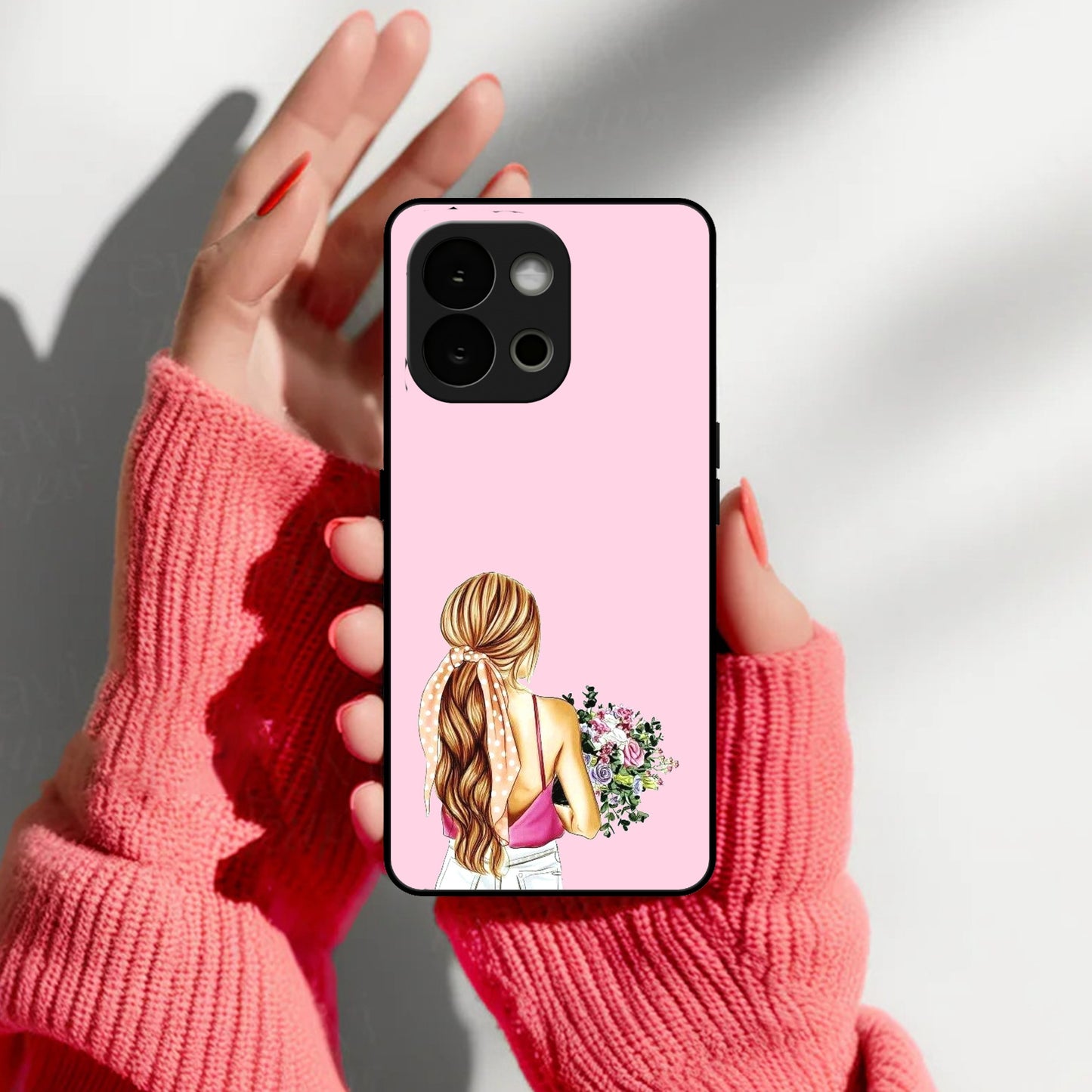 Styles Girl With Flower Glass Case For OnePlus