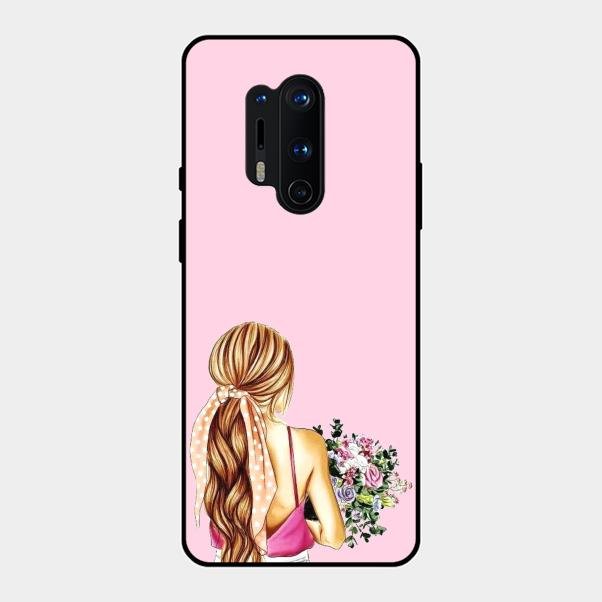 Styles Girl With Flower Glass Case For Oneplus 8 Pro