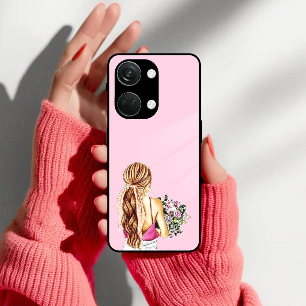 Styles Girl With Flower Glass Case For OnePlus